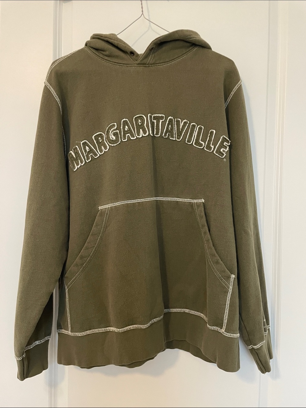 Margaritaville Olive Green Crewneck Hoodie with Contrast Stitching